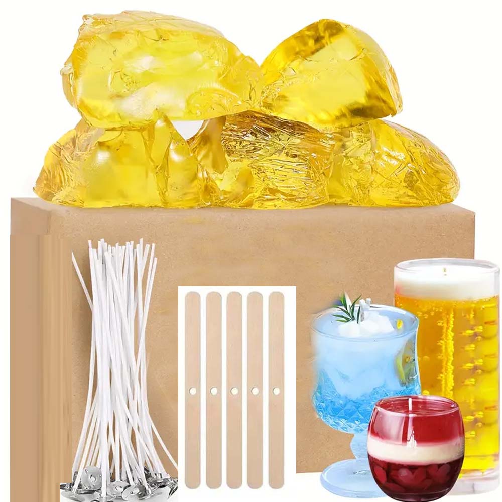 Candle Making Kits - ชุดอุปกรณ์ทำเทียน เจลแว็กซ์ใสสีเหลือง 200 กรัม พร้อมไส้เทียนและอุปกรณ์จัดตำแหน่งไส้เทียนไม้